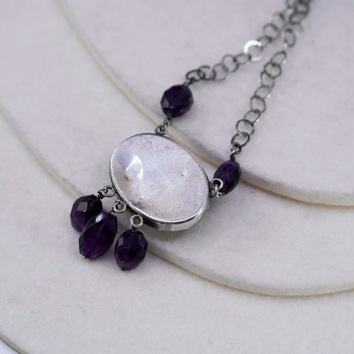 18”, Hotcakes Design sterling 925 silver necklace, Black Raven Oval Pendant