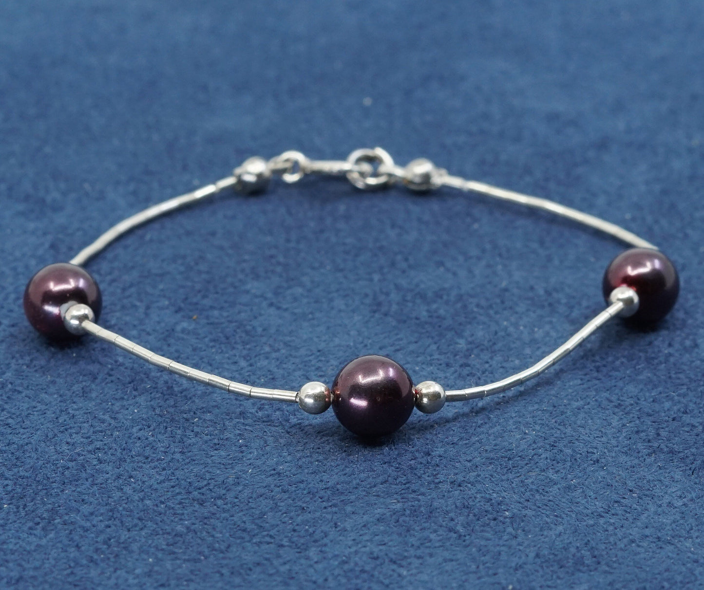 7", Sterling silver handmade bracelet, 925 snake chain w/ pearl beads