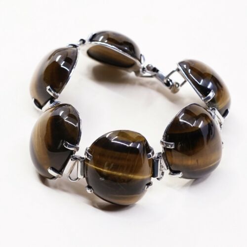 7.25”, Vintage MML Sterling 925 Silver Handmade Bracelet Golden Tiger’s Eye
