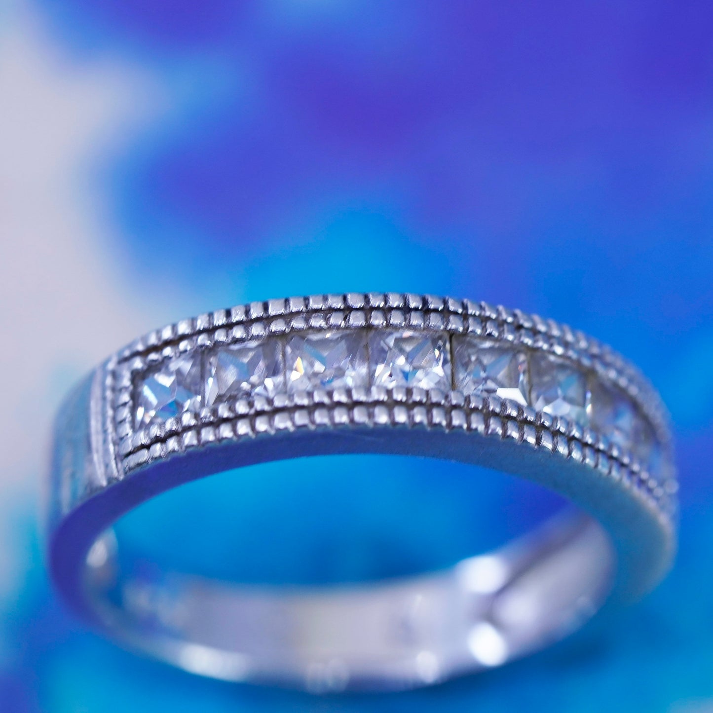 Size 6.25, vintage Sterling silver ring, 925 stackable band with clear cz