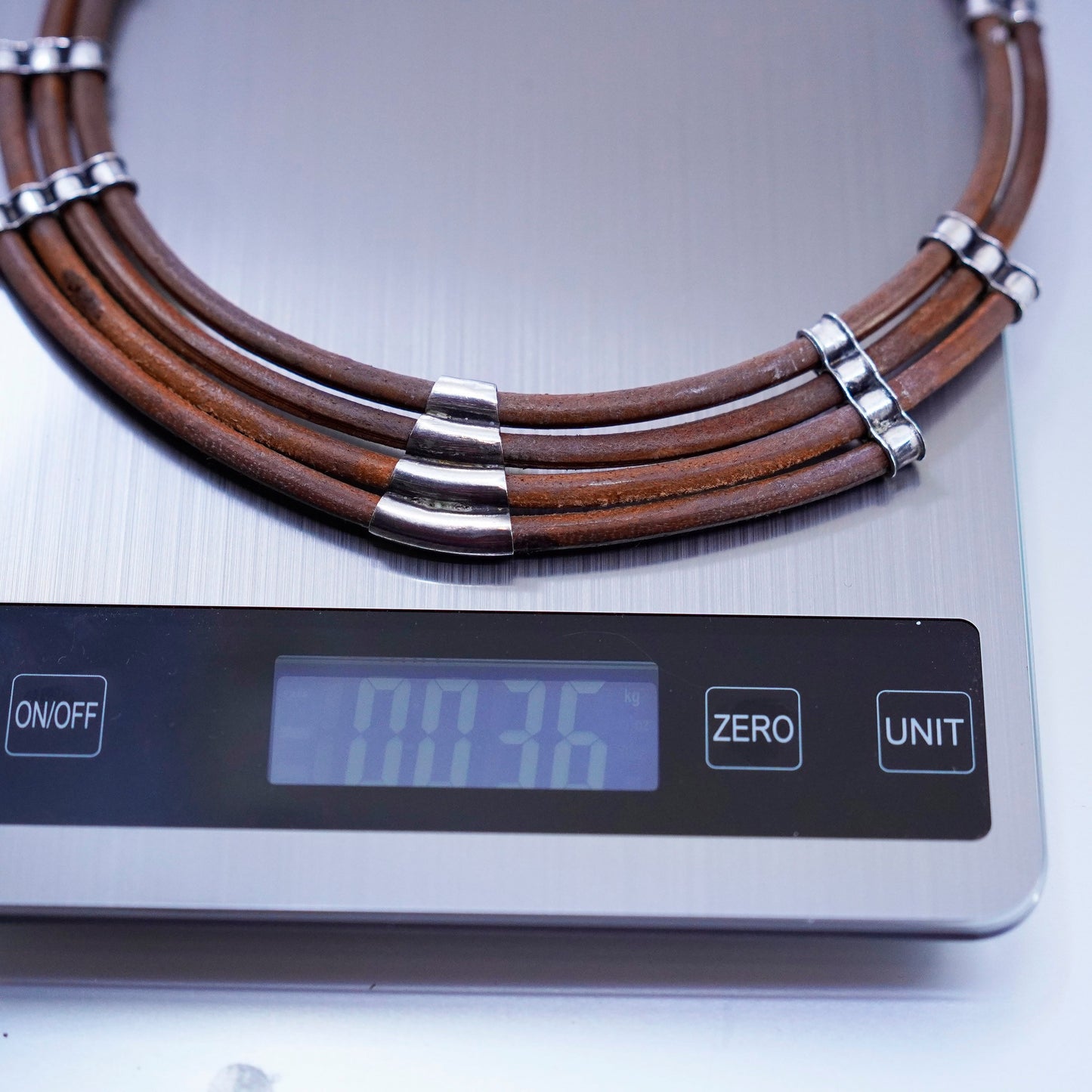 16”, Sterling Silver Multi Strand brown Leather Necklace Slide 925 Pendant