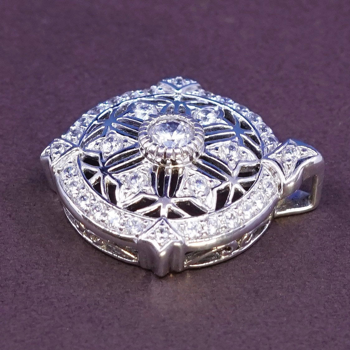 VTG modern Sterling silver handmade charm, 925 Circle Pendant with CZ