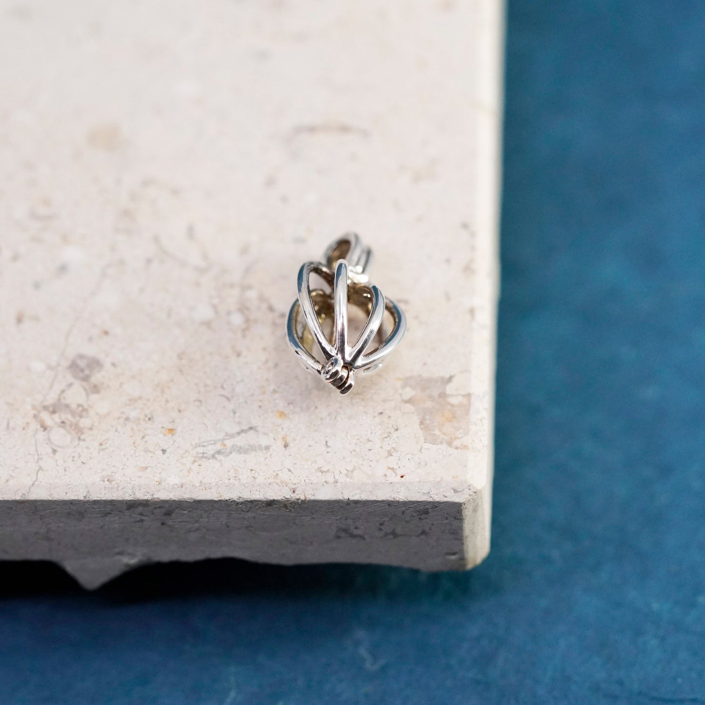 Vintage Sterling silver handmade pendant, 925 pearl cage
