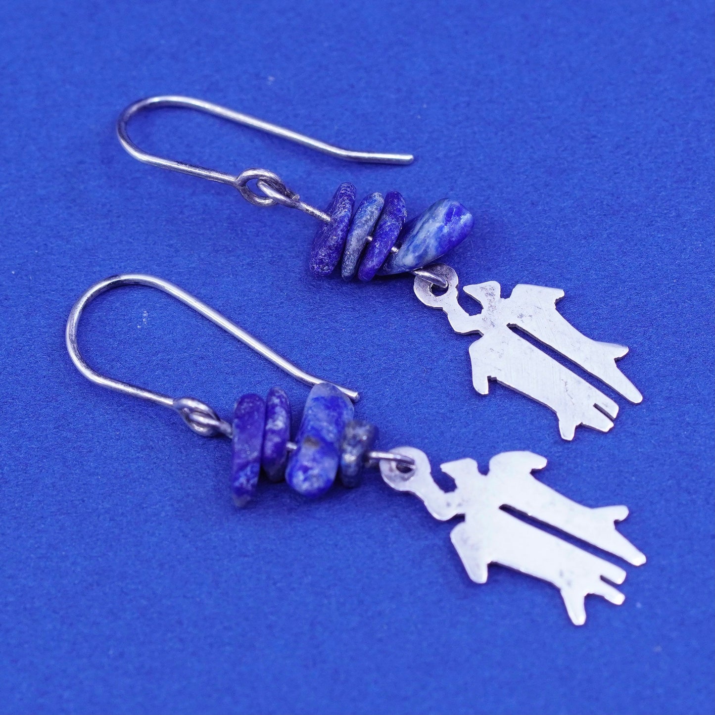 Vintage sterling 925 Silver handmade earrings with nugget sodalite