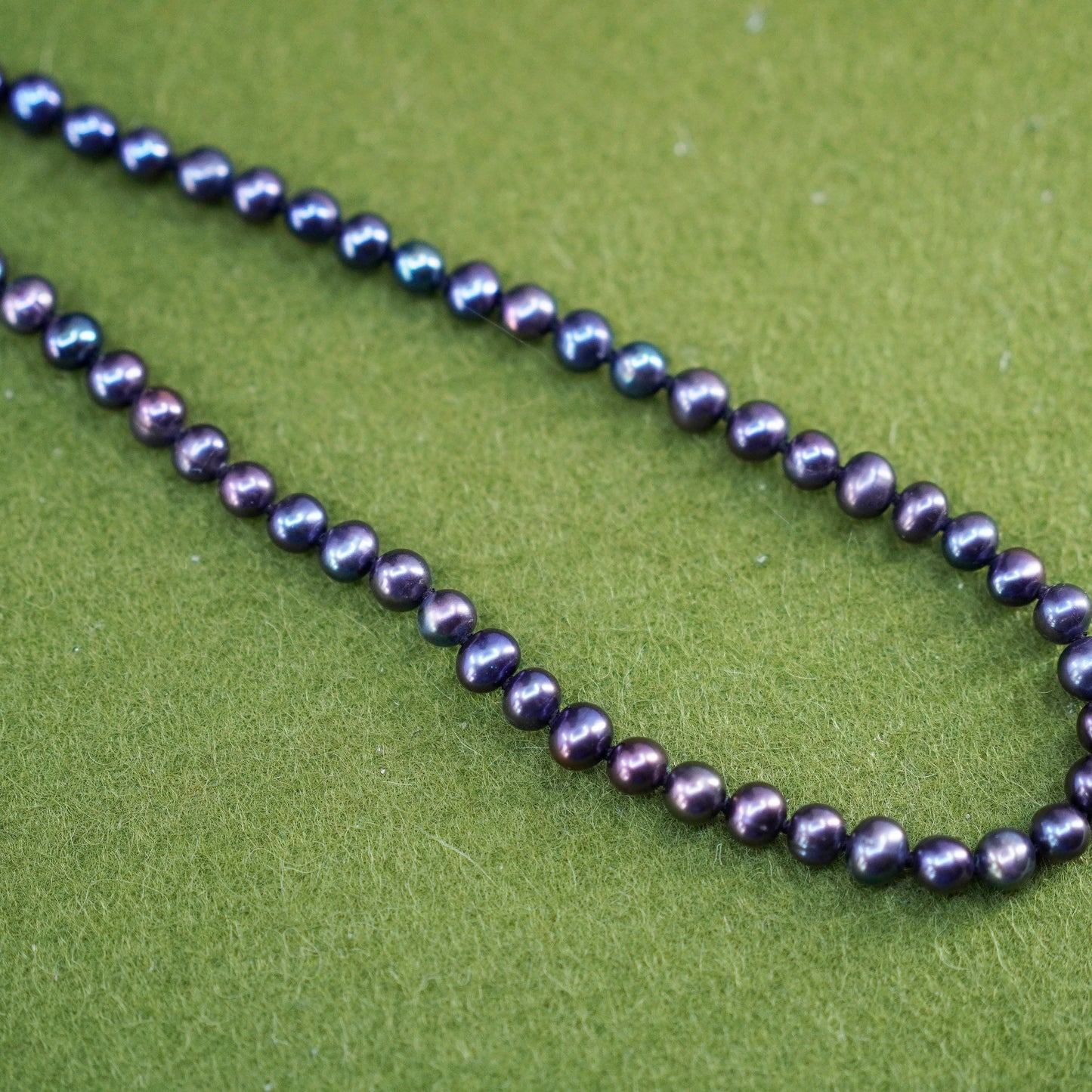 18”,vintage handmade pearl necklace, linen thread with 6mm black pearl