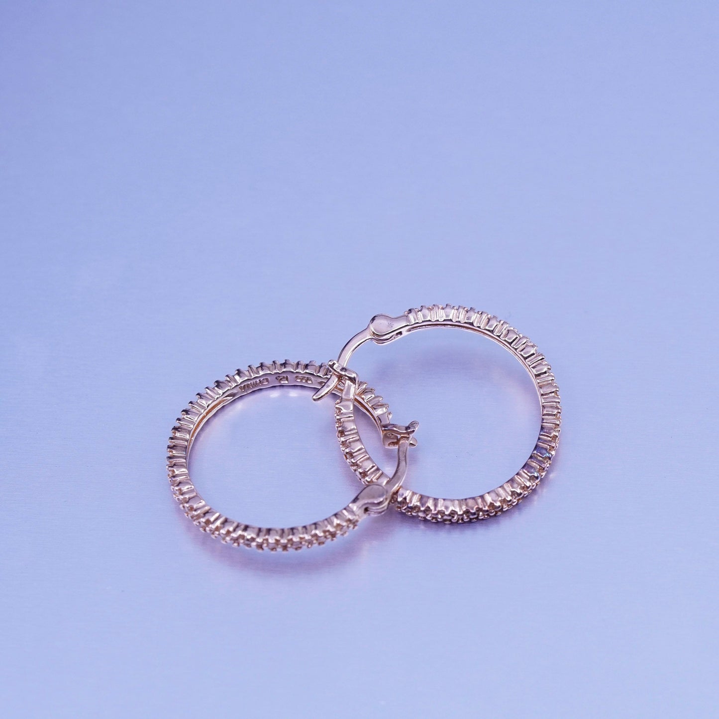 1”, vintage vermeil rose gold over Sterling silver handmade earrings, 925 hoops
