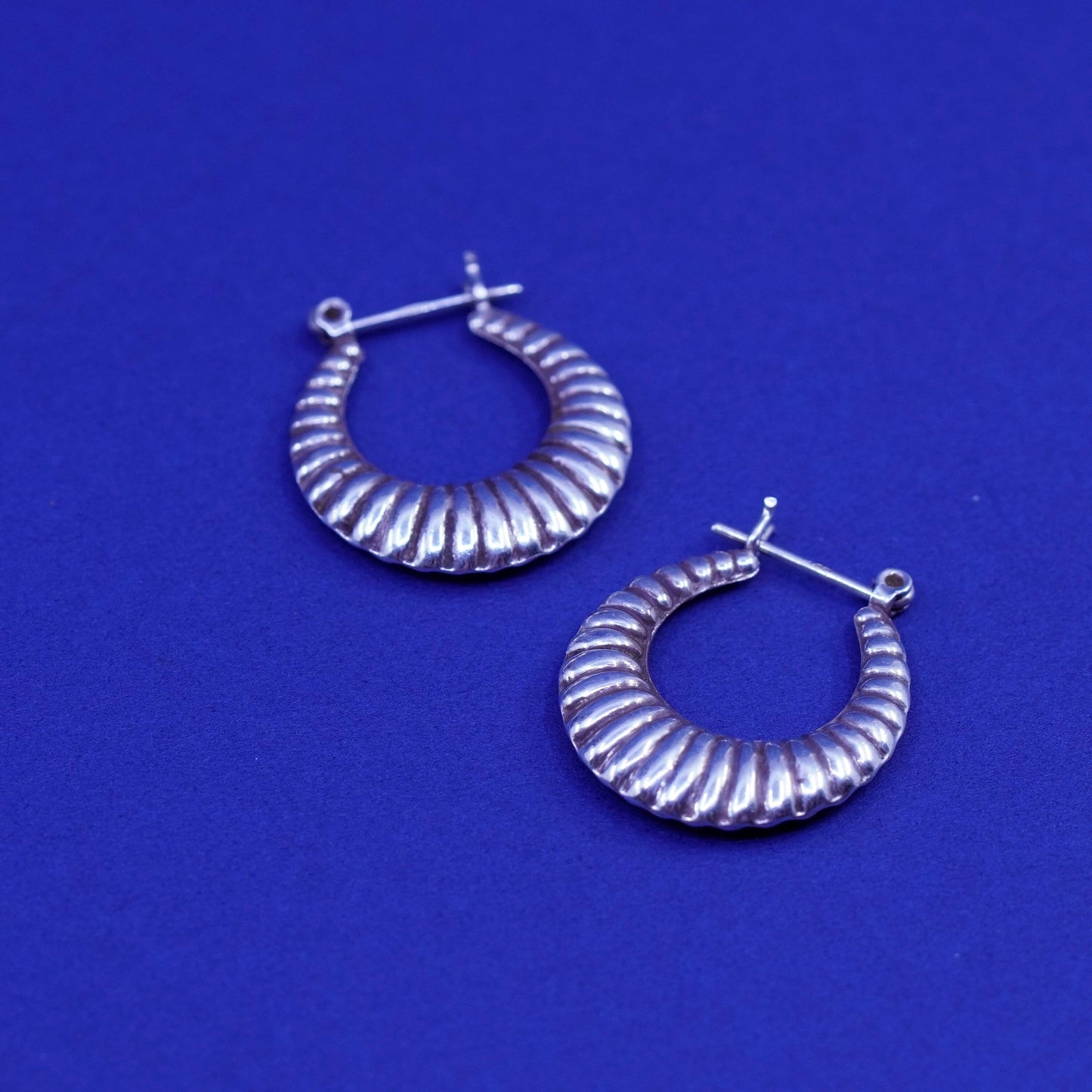 1”, vintage Sterling silver handmade earrings, 925 ribbed hoops