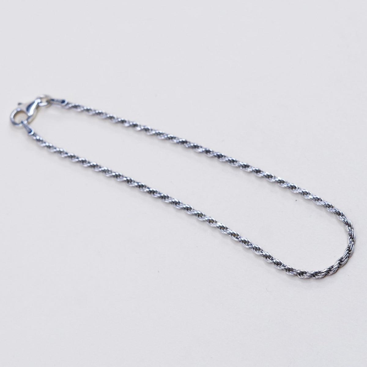 7”, 1.6mm, Vintage sterling 925 silver Italy rope chain bracelet