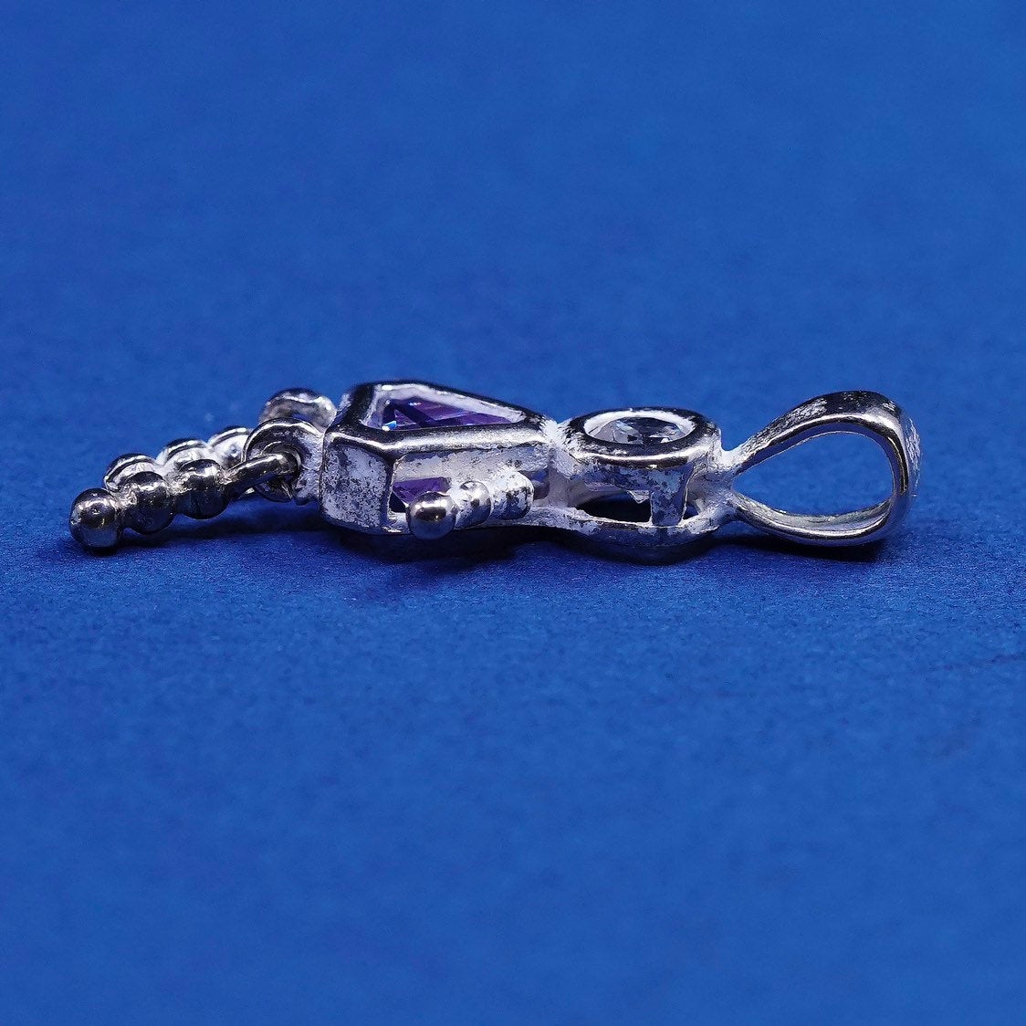 vtg Sterling silver handmade birthstone pendant, 925 girl figure w/ amethyst