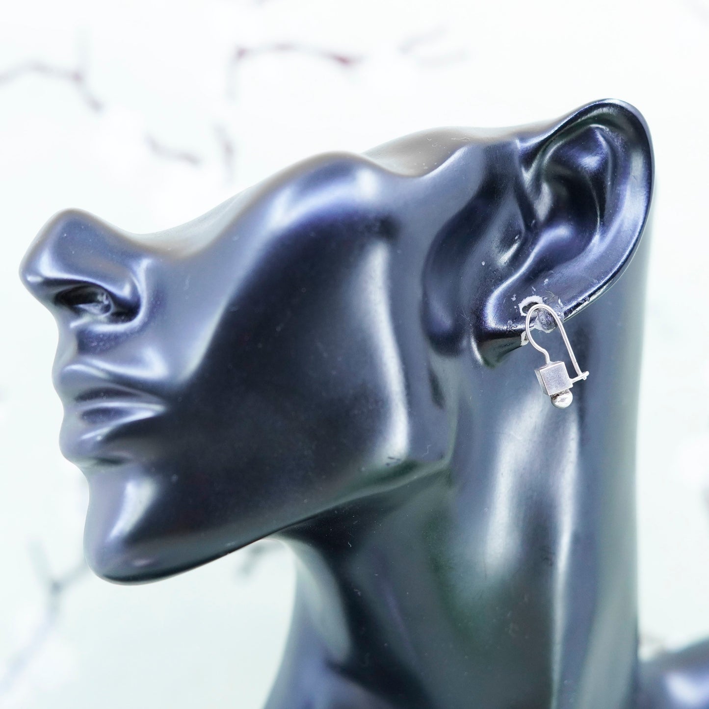 Vintage Sterling 925 silver handmade earrings, cube dangles