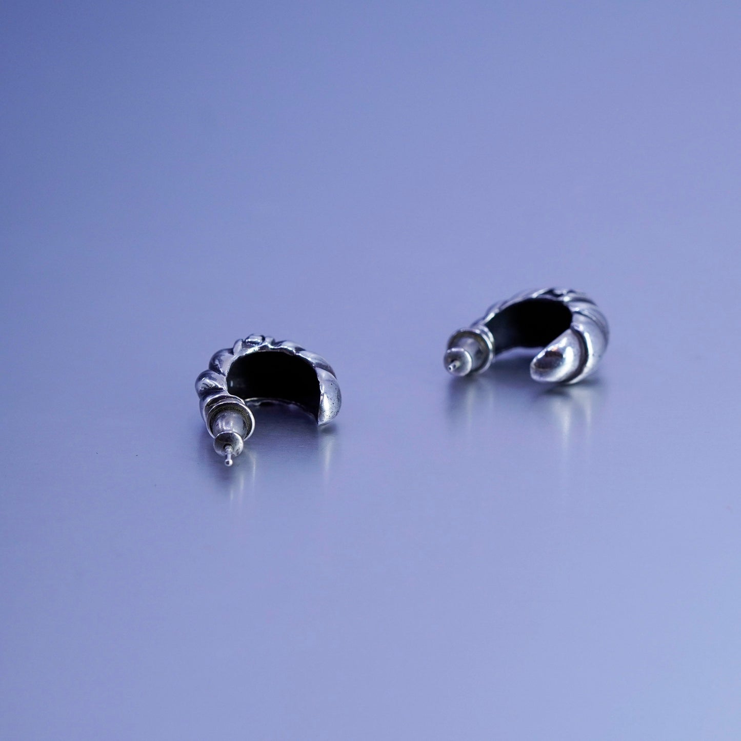 0.75”, vintage Sterling silver handmade earrings, textured 925 hoops