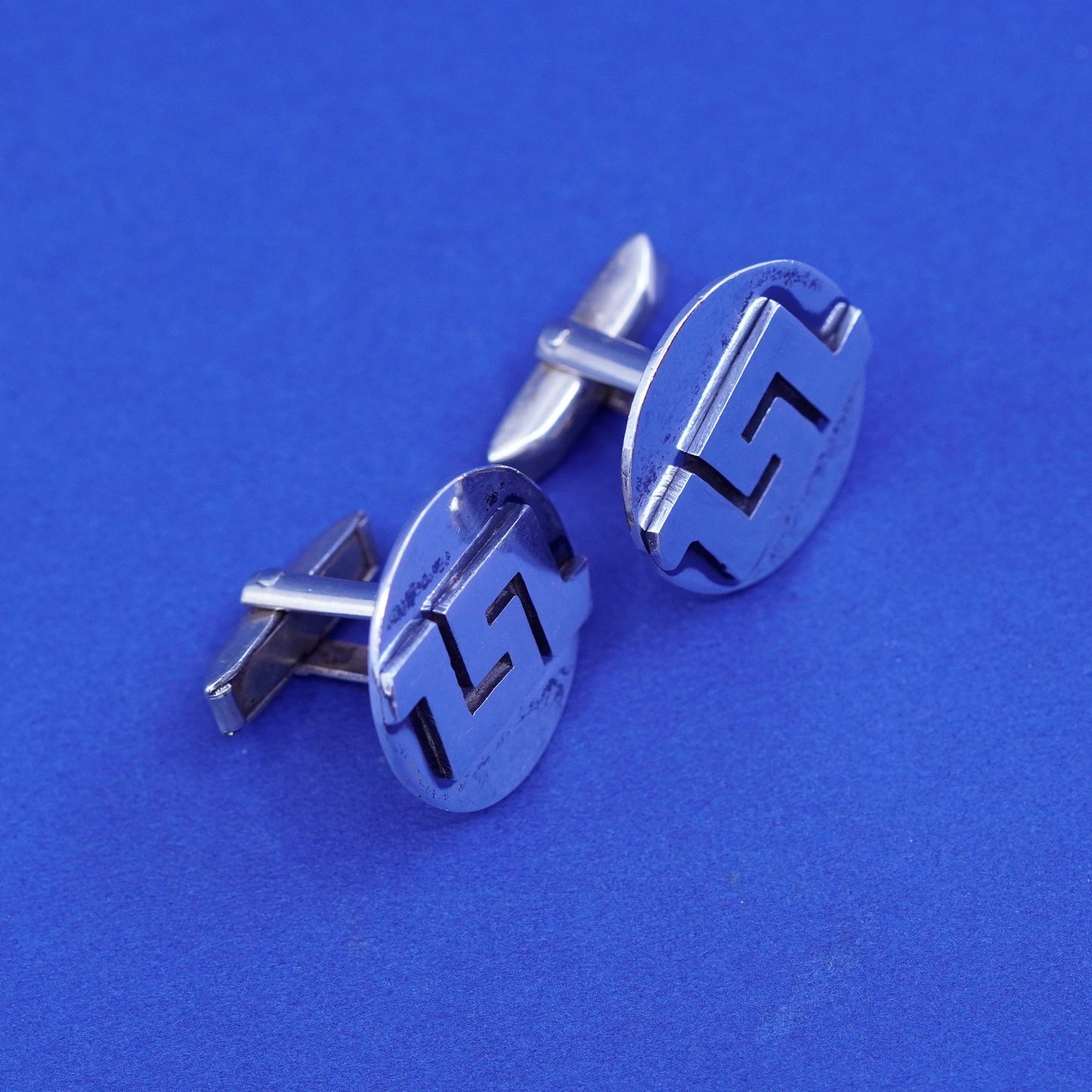 Vintage sterling silver Handmade cufflinks, Mexico 925 cuff links Greek key