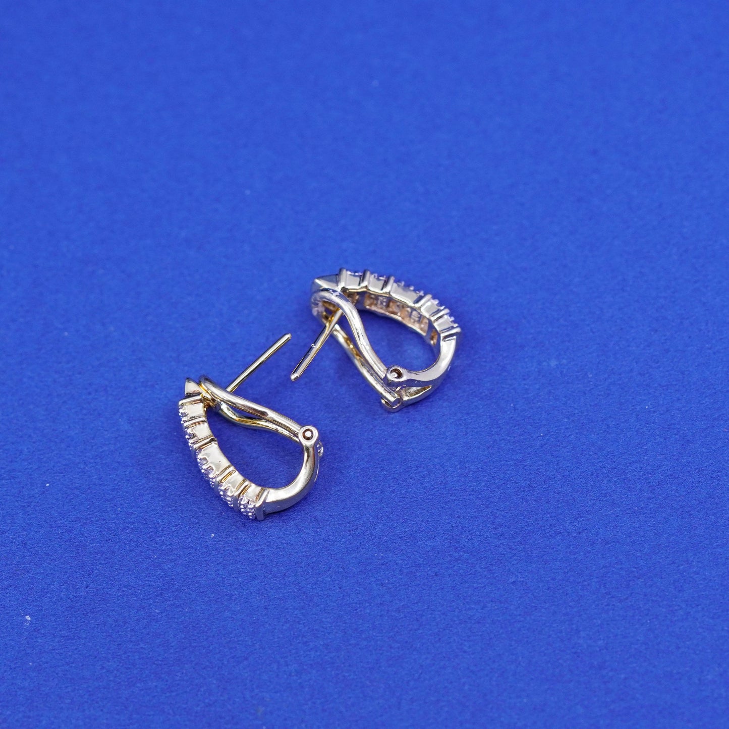 Sun Vermeil gold over Sterling silver earrings, 925 huggie studs with diamond