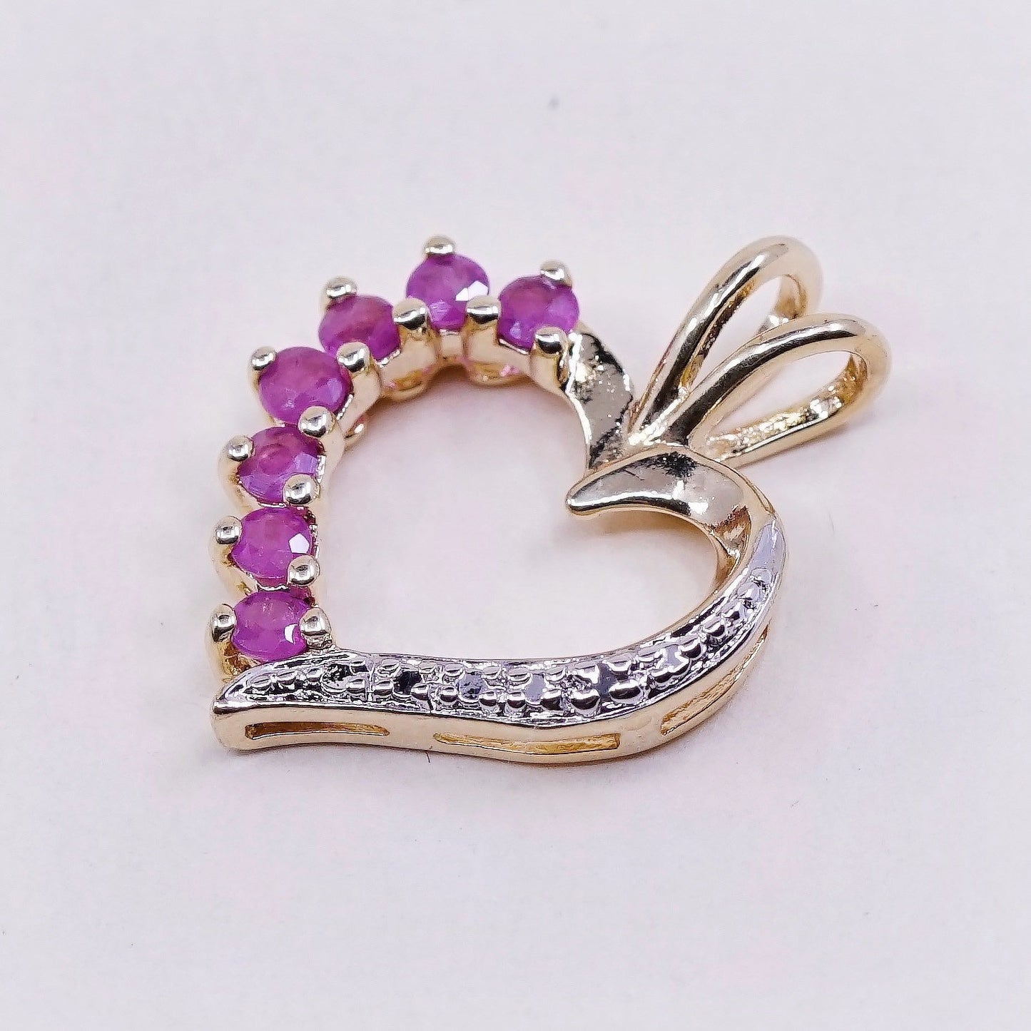 Vermeil Gold over sterling silver pendant, 925 heart with ruby and diamond