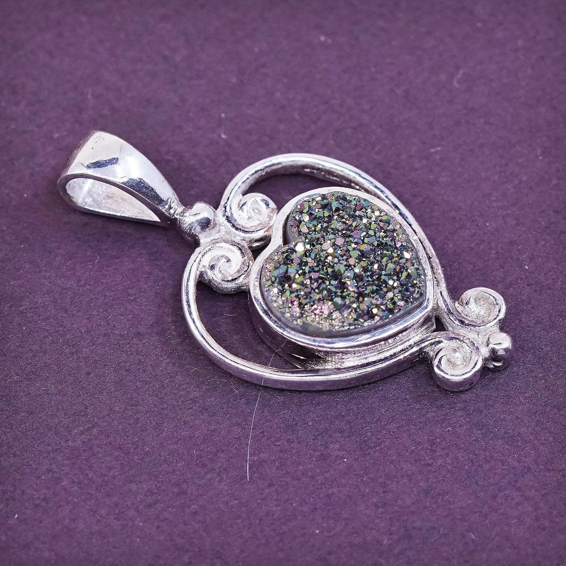 vtg sajen Sterling silver handmade chain, 925 w/ druzy pendant