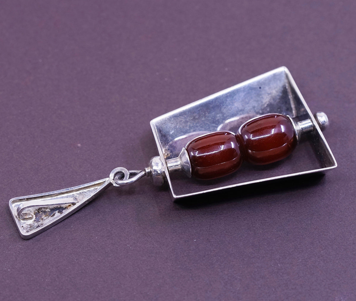 Vintage Sterling silver handmade pendant, modern 925 with garnet beads