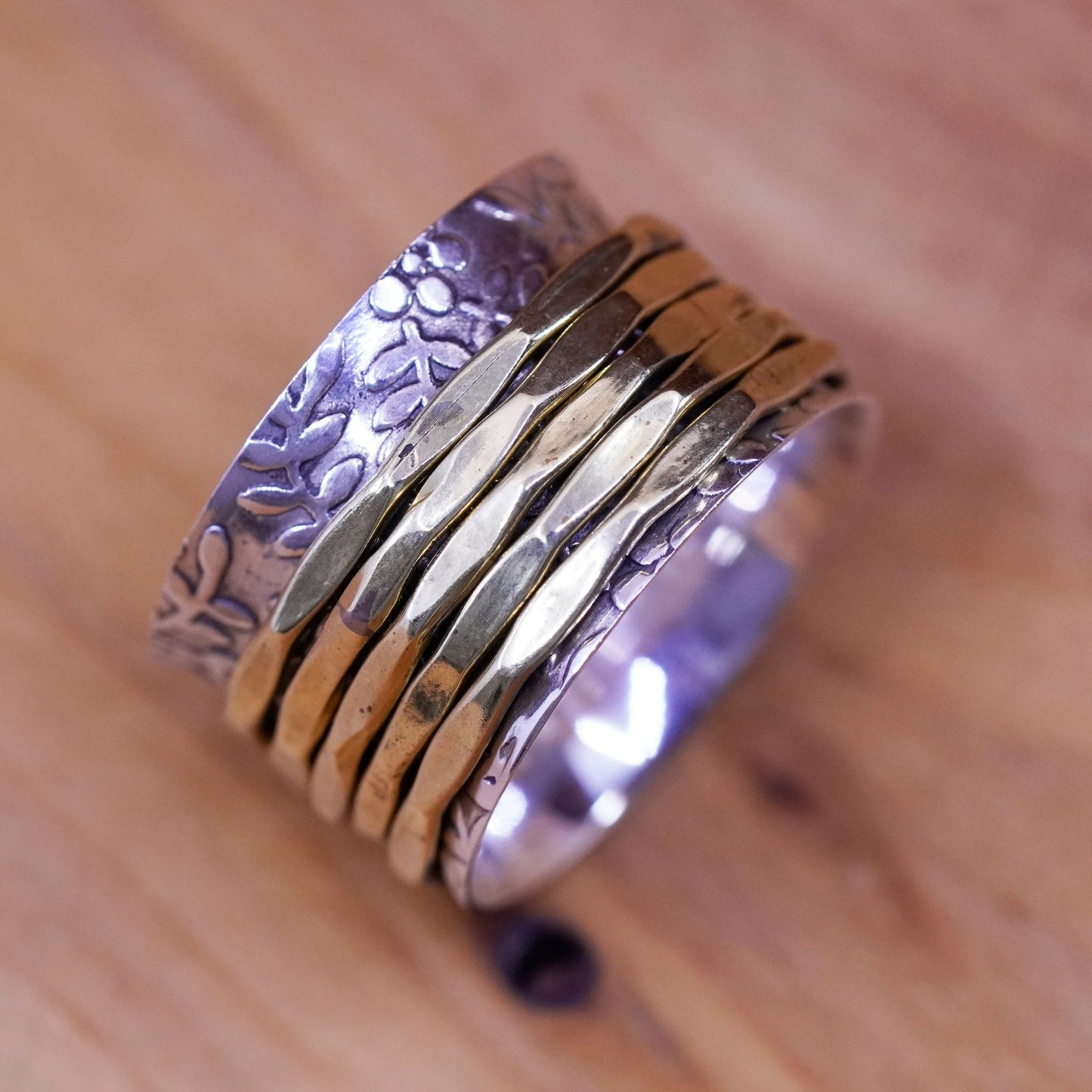Size 8.25, vintage Sterling silver handmade ring, 925 band with brass spinner