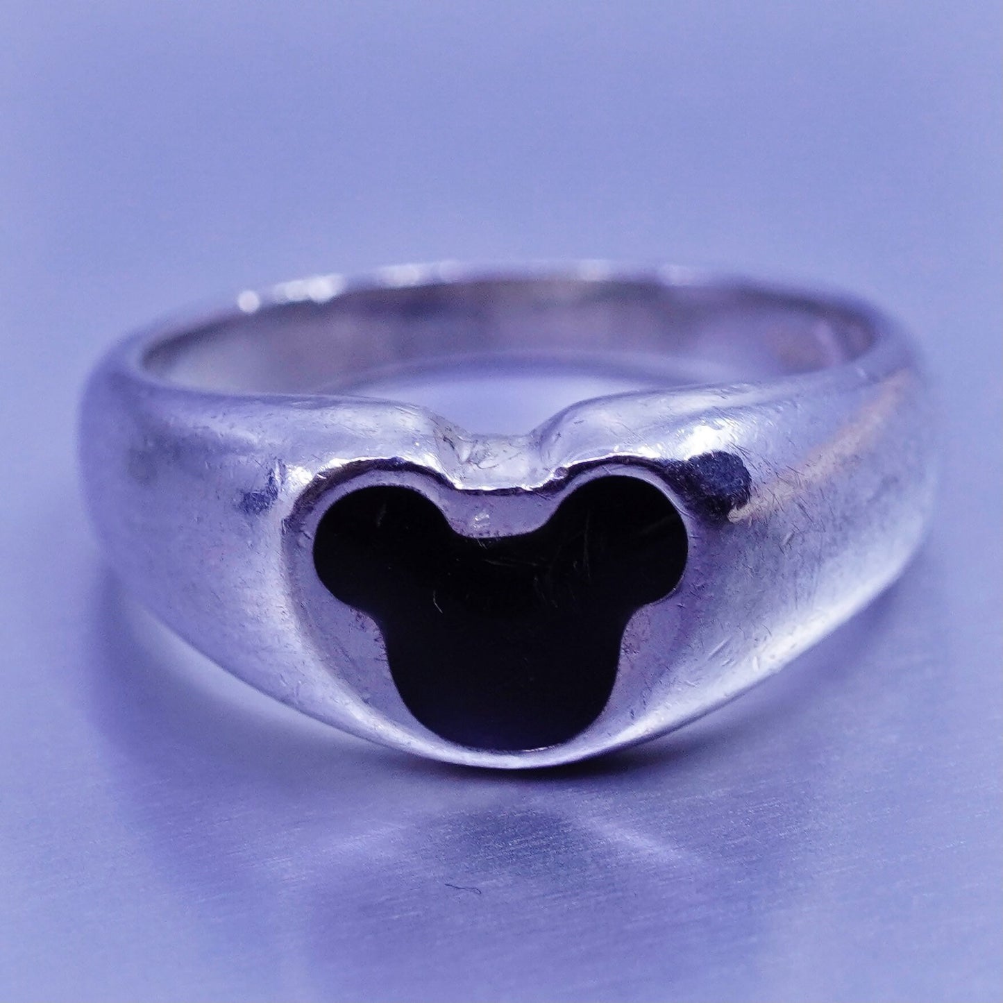 Size 4, vintage Sterling 925 silver handmade enamel ring with teddy bear