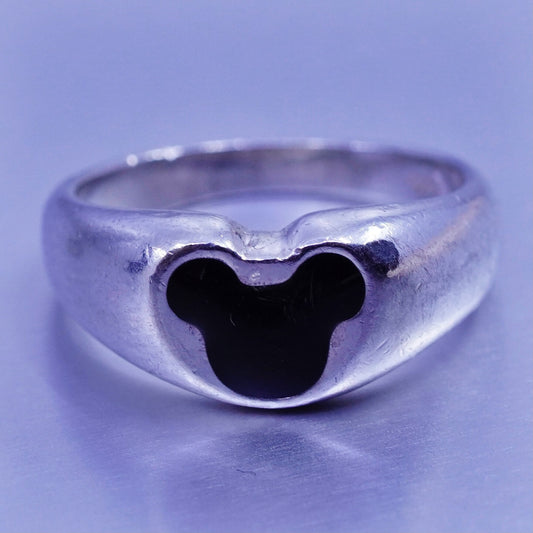 Size 4, vintage Sterling 925 silver handmade enamel ring with teddy bear
