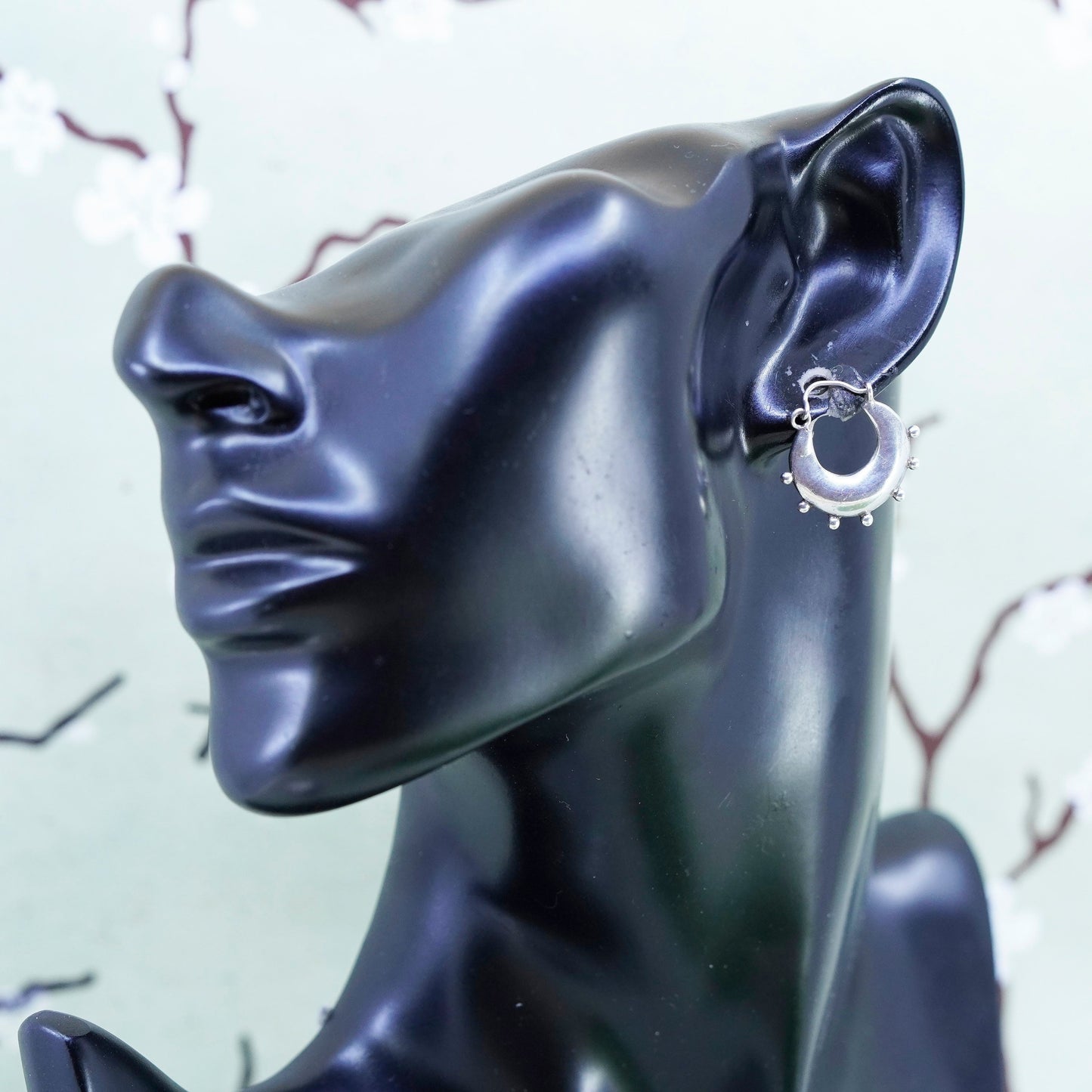 0.75”, vtg sterling 925 silver loop earrings, minimalist primitive hoops beads