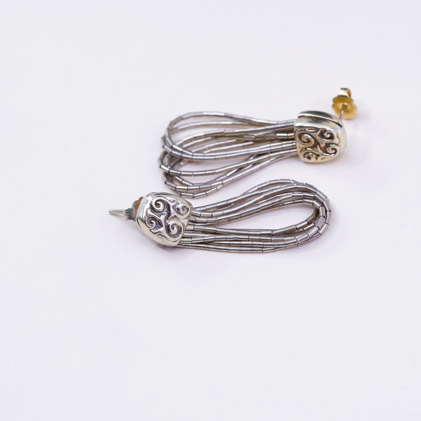 Vintage Shube vermeil gold over sterling earrings, 925 liquid silver dangles