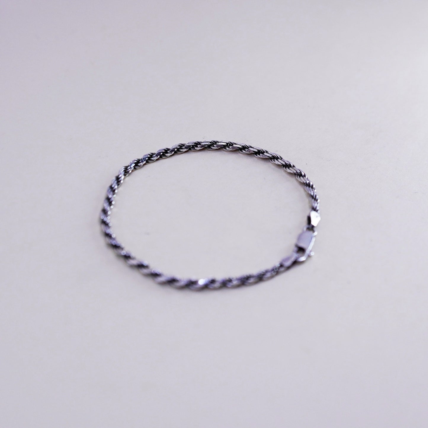7”, 3mm, vintage Sterling silver rope chain, Italy 925 men’s bracelet