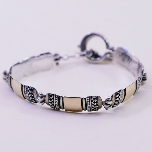 6.75”, 14K gold accent w/ sterling silver handmade bracelet, 925 bar chain bail