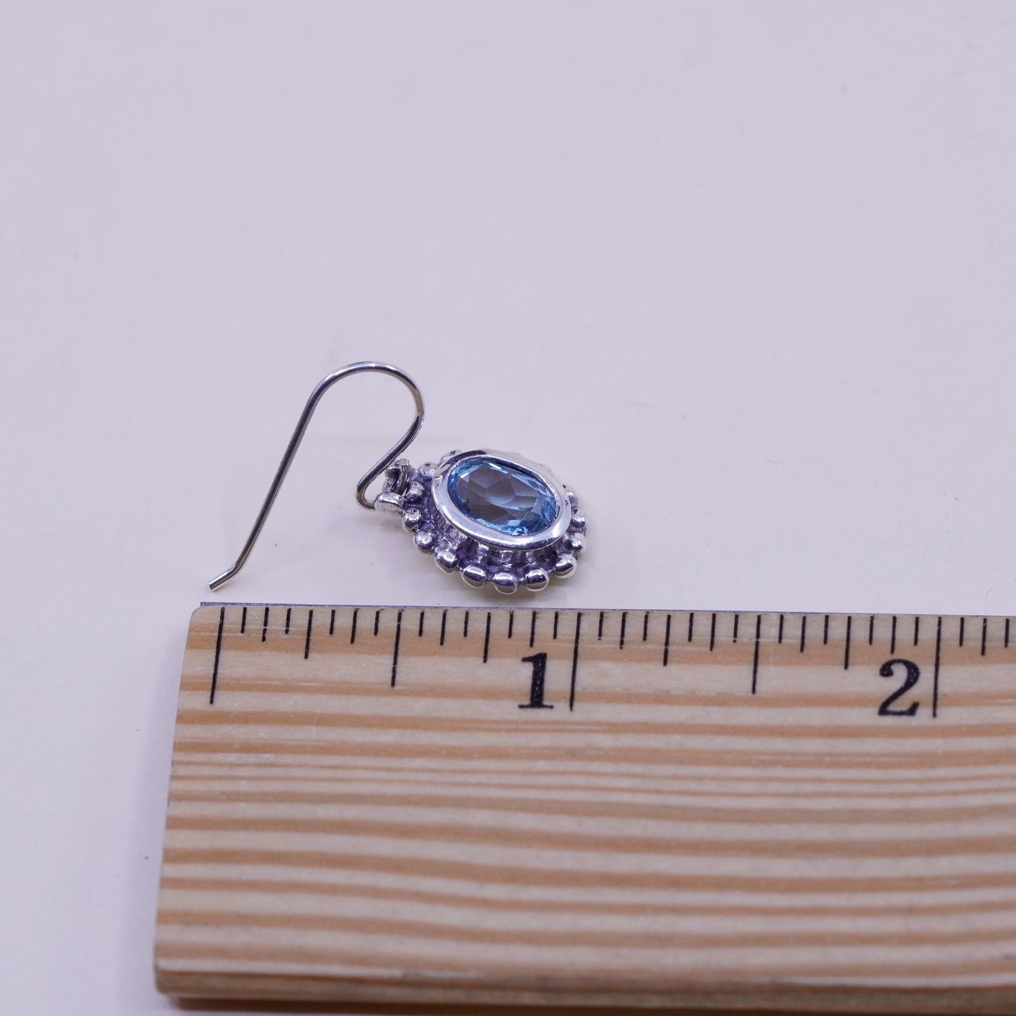 Vintage sterling 925 silver handmade earrings with topaz and beads around