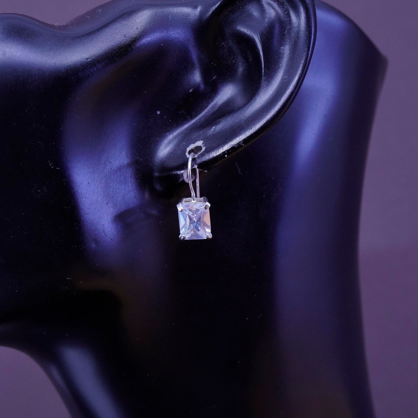 Vintage Sterling silver handmade earrings, 925 with rectangular cut CZ