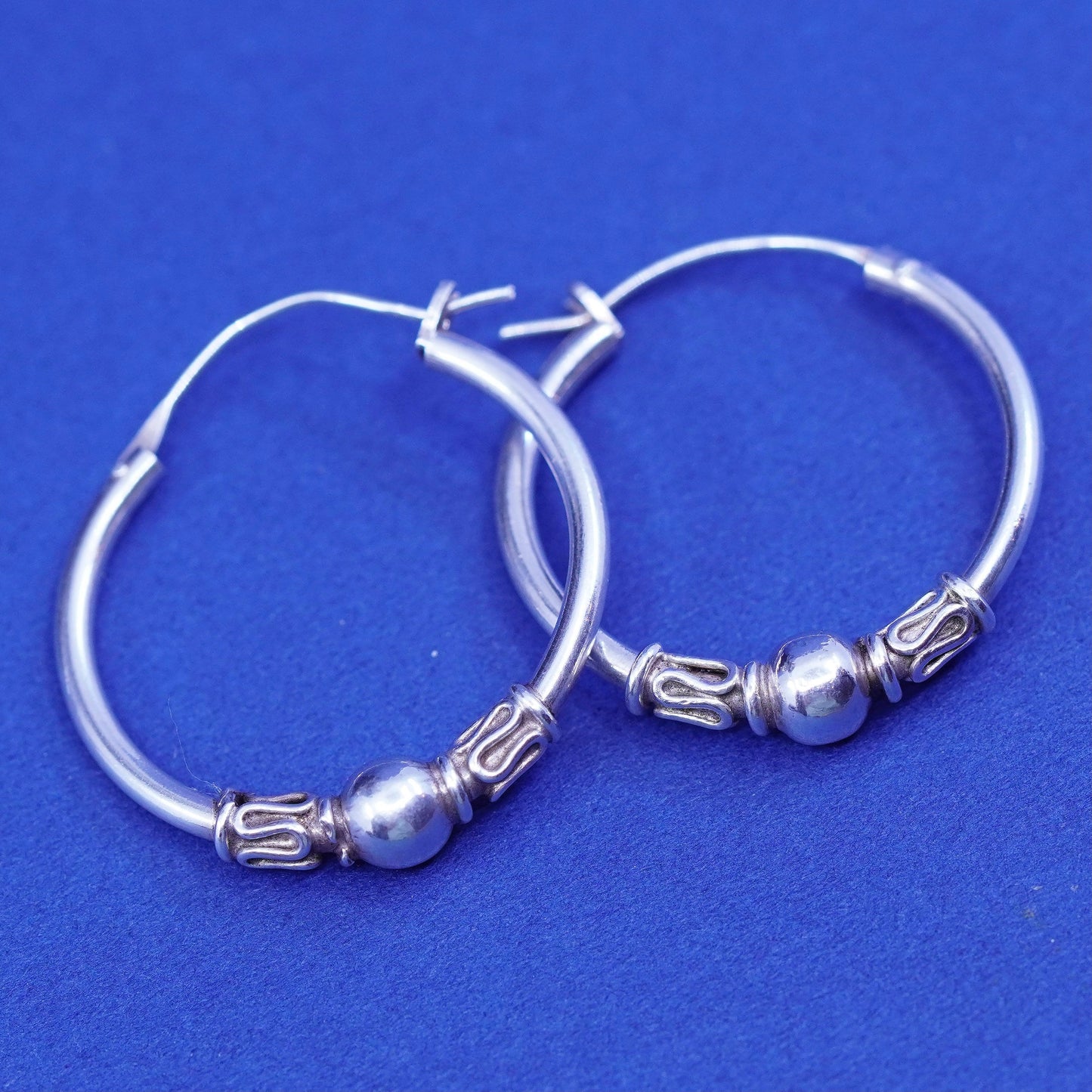 1”, vintage Sterling silver handmade hoop earrings, 925 huggie