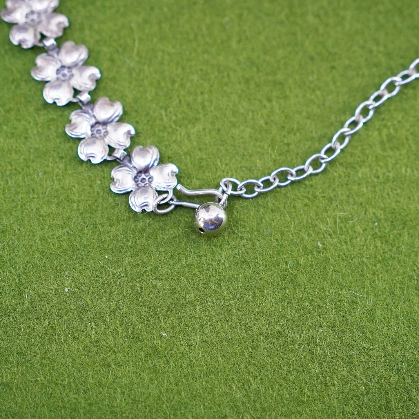 12+4”, sterling 925 silver necklace, dogwood flower link chain choker collar