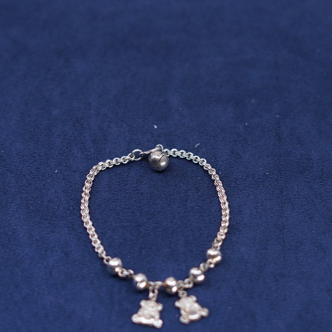 6.75”, Sterling silver handmade 925 belly dancer bracelet, chain w/ bear charms