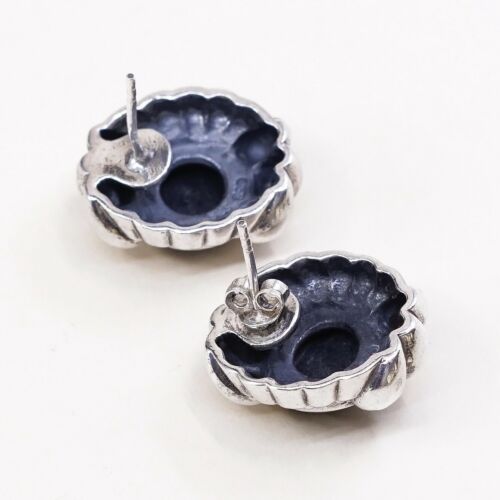 Vintage Sterling Silver Handmade Earrings, 925 Silver Studs W/ Obsidian N Beads