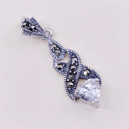 Vintage Sterling 925 silver handmade pendant with Cz and marcasite