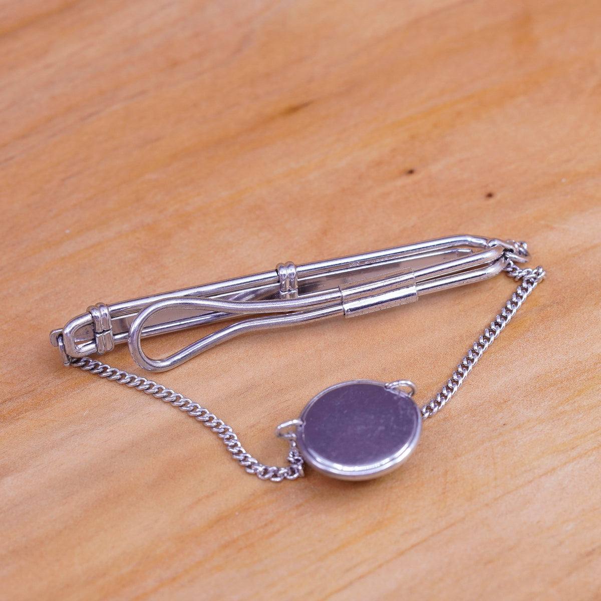 Vintage sterling silver handmade tie clip, 925 tieclip with hematite