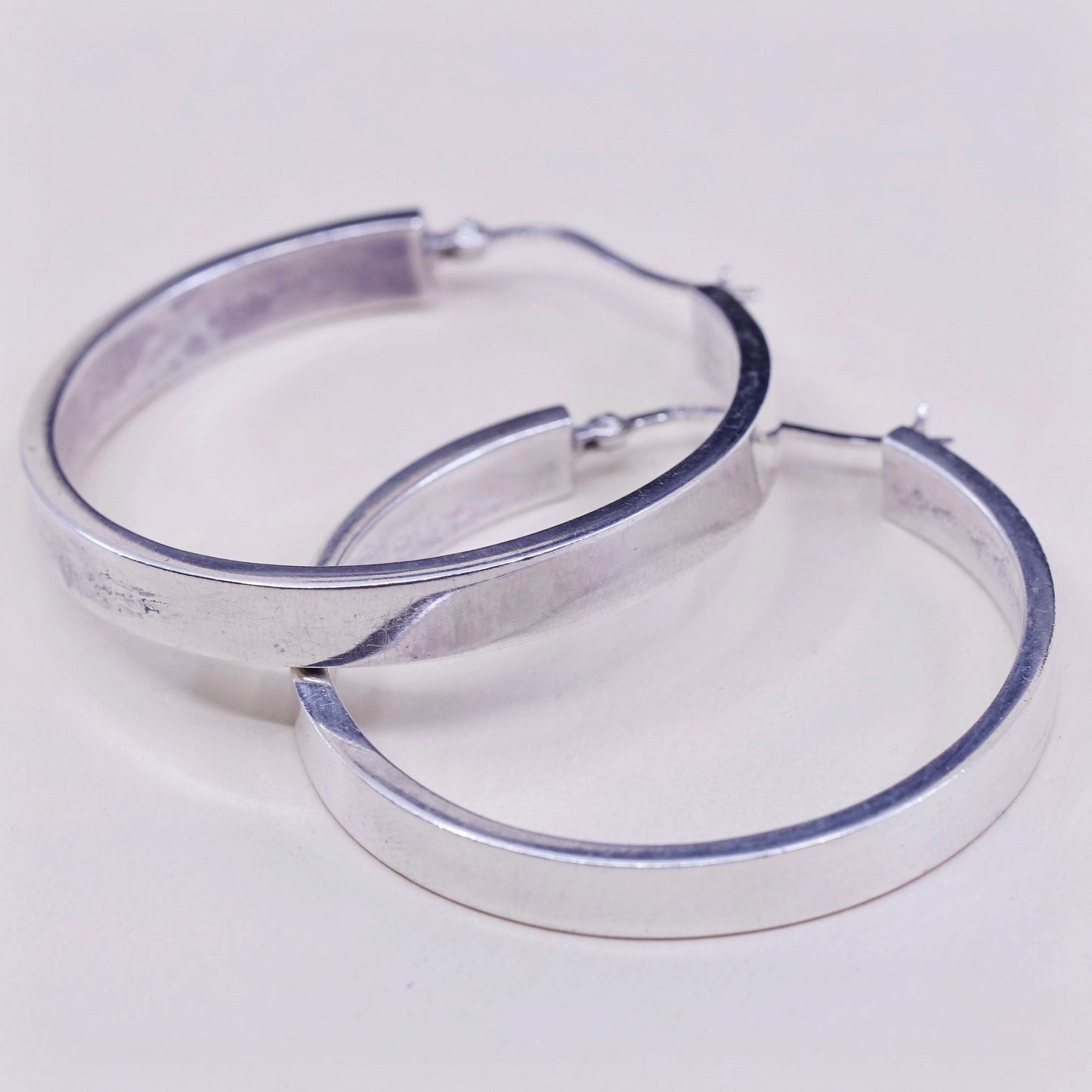 1.75”, Vintage sterling silver loop earrings, wide minimalist primitive hoops