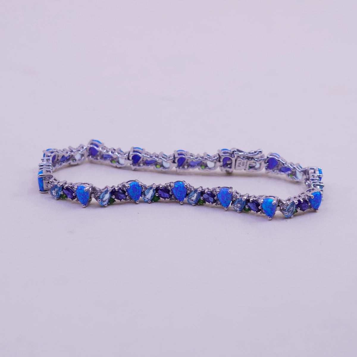 7.25”, vintage Sterling 925 silver tennis bracelet opal topaz amethyst peridot