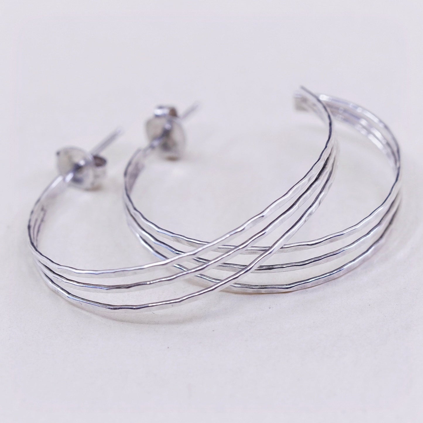 1”, Vintage sterling silver loop earrings, fashion minimalist primitive hoops