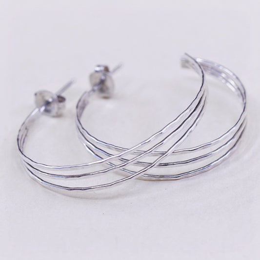 1”, Vintage sterling silver loop earrings, fashion minimalist primitive hoops