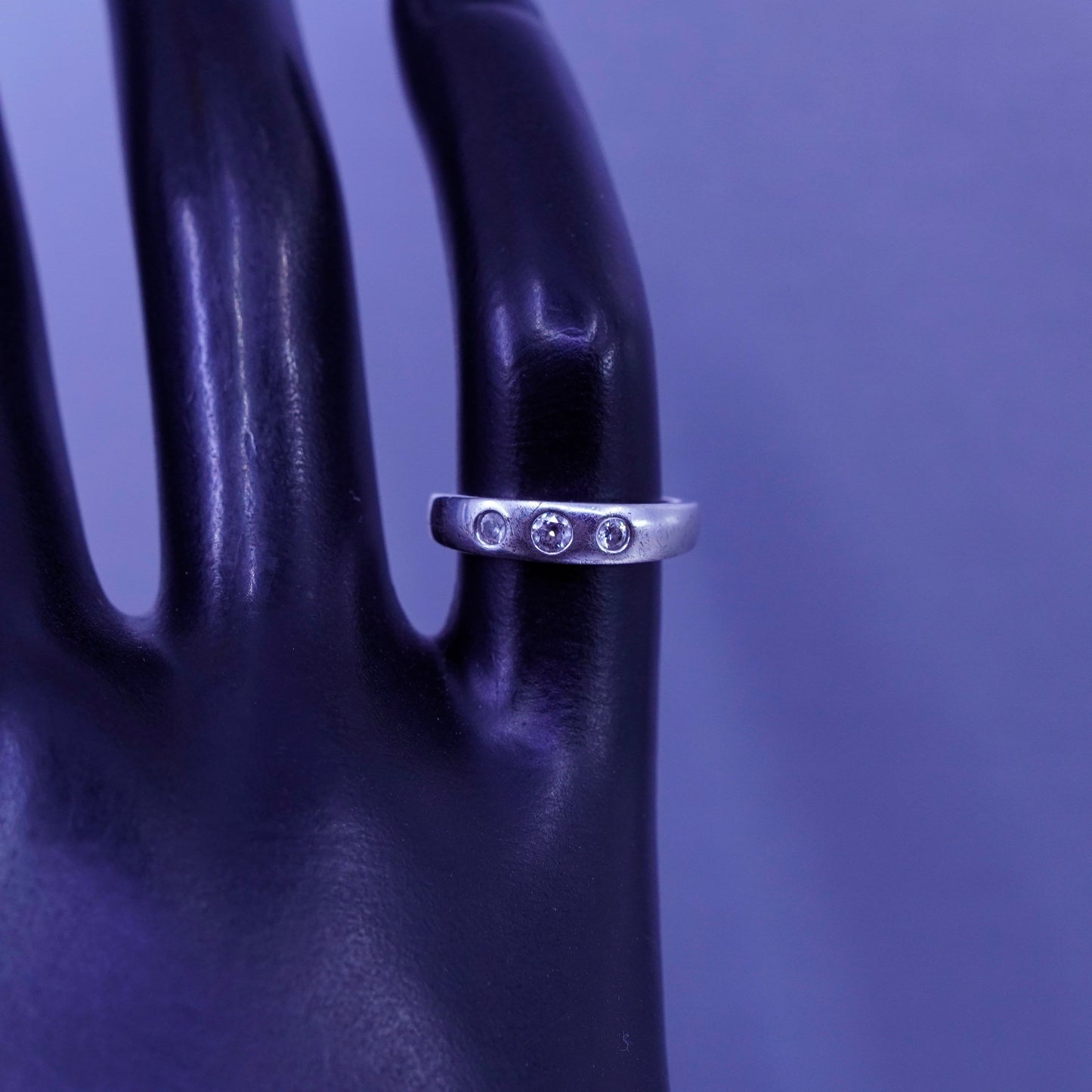 Size 3.25, vintage Sterling 925 silver handmade engagement ring with Cz