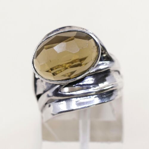 Sz 6, Vtg Sterling Silver Handmade Ring, 925 Silver Wrinklly Band W Smoky topaz