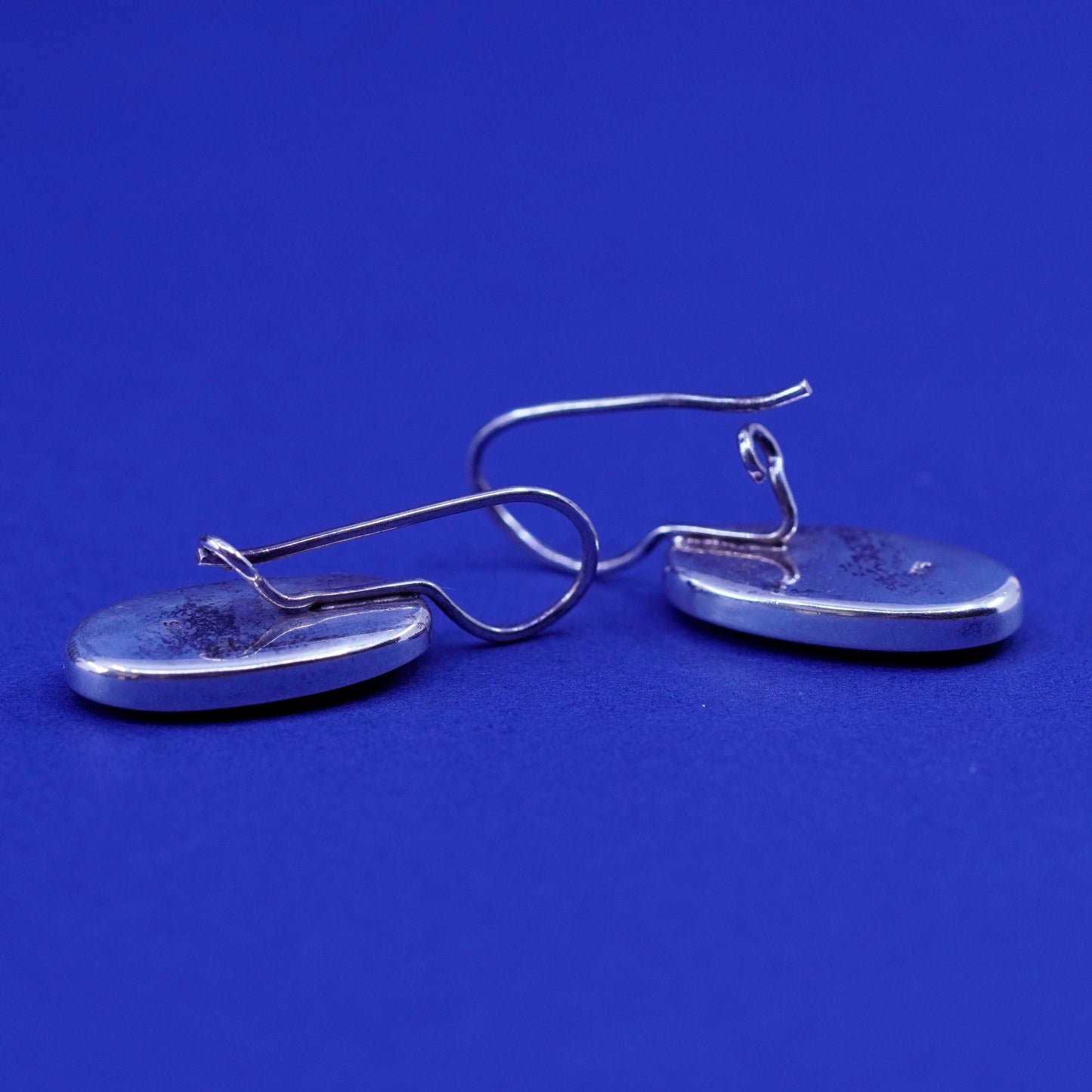 Vintage Sterling 925 silver handmade earrings with oval abalone