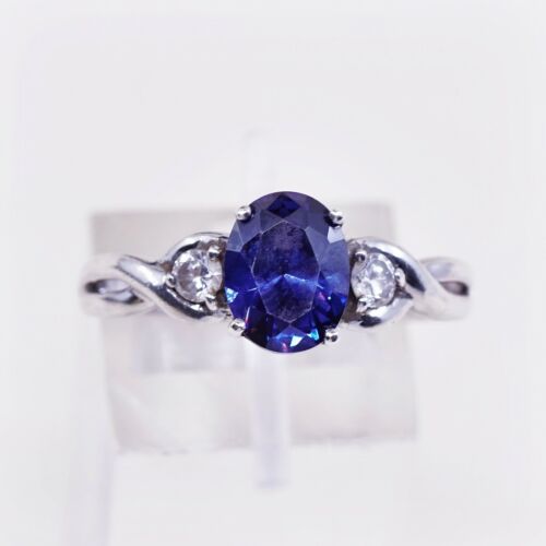 Sz 9, Sterling Silver handmade Ring, Silver Ring W/ amethyst N Cz stamped 925