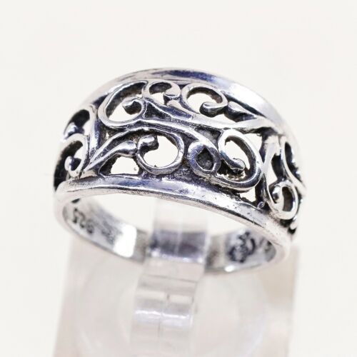 Sz 7, Vtg Sterling Silver Handmade Ring, 925 Silver Band W/ filigree swirl