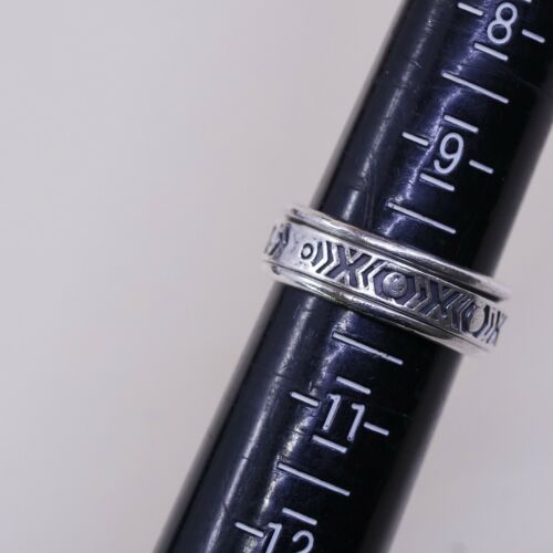 Sz 10 Vtg Mexico Sterling Silver handmade Spinner Ring 925 band w/ Xoxo Embossed