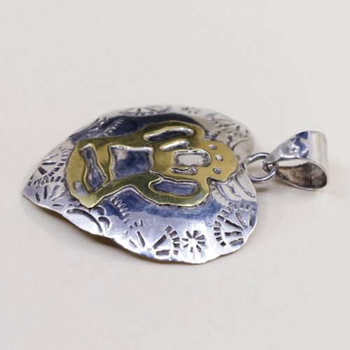 Vintage Two Tone Mexico Sterling 925 Silver Handmade Heart Pendant, Stamped TS-1