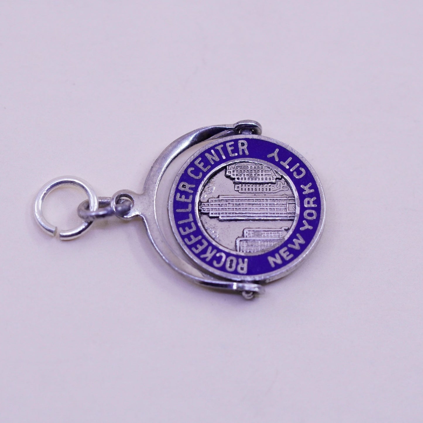 vtg Sterling 925 silver handmade pendant New York Empire State spinner charm