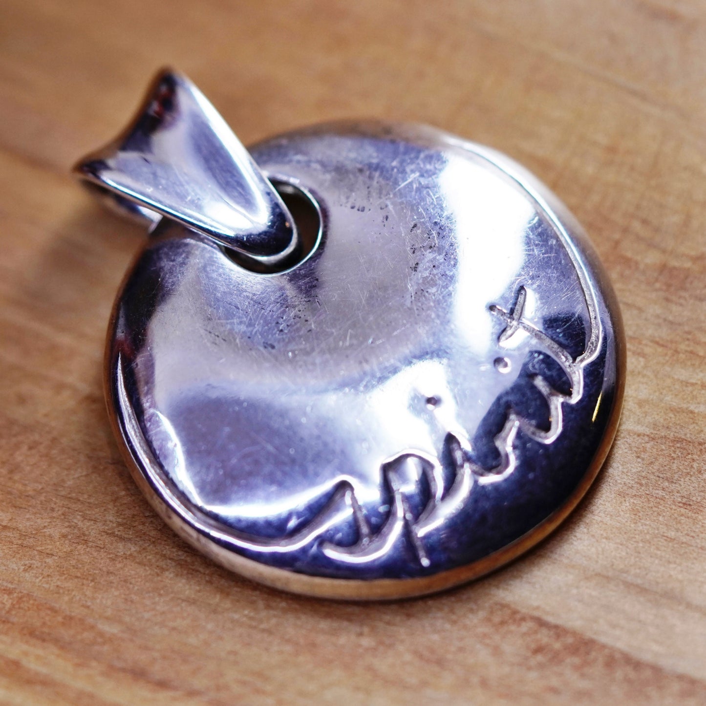 Vintage Robert Lee Morris Studio handmade pendant, 925 round disc “spirit”