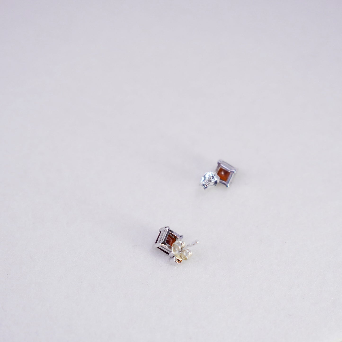 Vintage Sterling 925 silver handmade earrings, studs with ruby