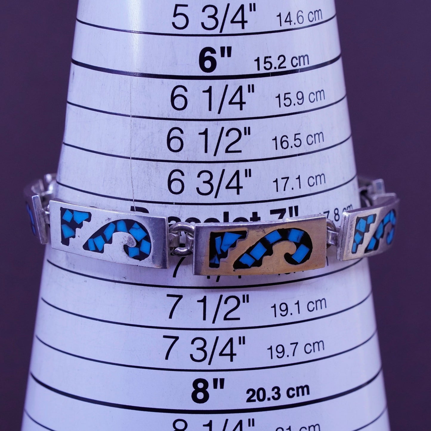 7”, vintage Sterling silver handmade bracelet, Mexico 925 tag with turquoise